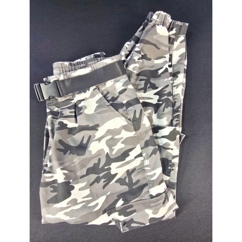 V.I.P. Gray Camo Cargo Jogger Pants High Rise Belted Utility Size 13/31